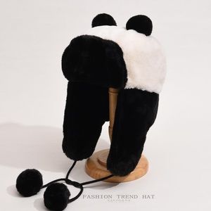 Panda plush ear warm hat